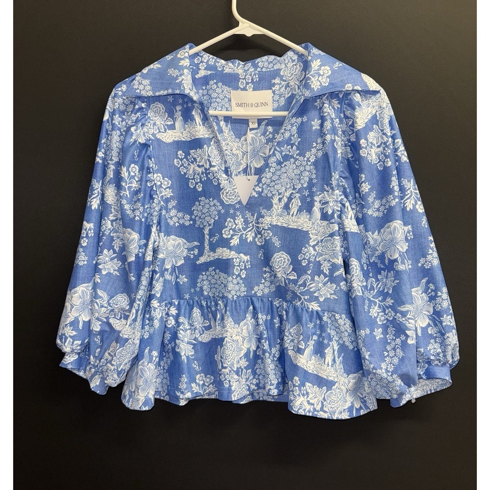 Smith And Quinn Blue Wren Floral  Oversize Blouse Sz XS NWT